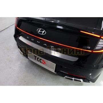 Накладка на задний бампер (лист шлифованный) ТСС для Hyundai Sonata 2020- Накладка на задний бампер (лист шлифованный) ТСС для Hyundai Sonata 2020-