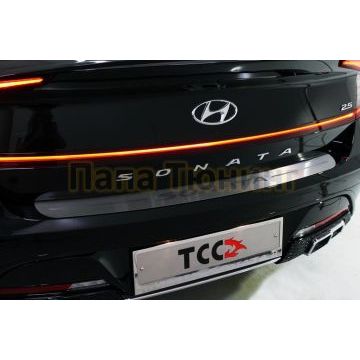 Накладка на задний бампер (лист шлифованный надпись Hyundai) ТСС для Hyundai Sonata 2020- Накладка на задний бампер (лист шлифованный надпись Hyundai) ТСС для Hyundai Sonata 2020-