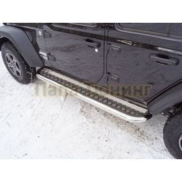Пороги с площадкой 76,1 мм ТСС для Jeep Wrangler 5D (2.0T, JL) 2018-
