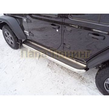 Пороги с площадкой (нерж. лист) 76,1 мм ТСС для Jeep Wrangler 5D (2.0T, JL) 2018-