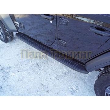 Пороги алюминиевые с пластиковой накладкой (карбон черные) 1920 мм ТСС для Jeep Wrangler 5D (2.0T, JL) 2018-