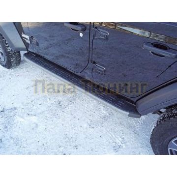 Пороги алюминиевые с пластиковой накладкой (карбон серые) 1920 мм ТСС для Jeep Wrangler 5D (2.0T, JL) 2018-
