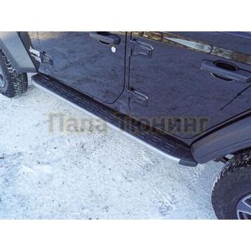 Пороги алюминиевые с пластиковой накладкой (карбон серебро) 1920 мм ТСС для Jeep Wrangler 5D (2.0T, JL) 2018-