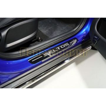 Накладки на пороги (лист зеркальный надпись seltos) 4шт ТСС для Kia Seltos 2020-