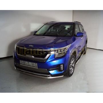 Пороги овальные с накладкой 75х42 мм ТСС для Kia Seltos 2020-