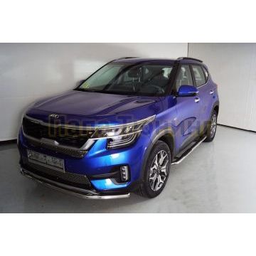 Пороги овальные гнутые с накладкой 75х42 мм ТСС для Kia Seltos 2020-