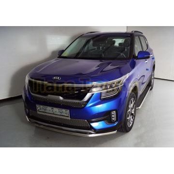 Пороги с площадкой (нерж. лист) 42,4 мм ТСС для Kia Seltos 2020-