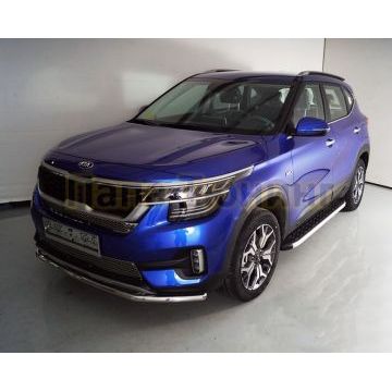 Пороги алюминиевые с пластиковой накладкой (1720 из 2-х мест) ТСС для Kia Seltos 2020-