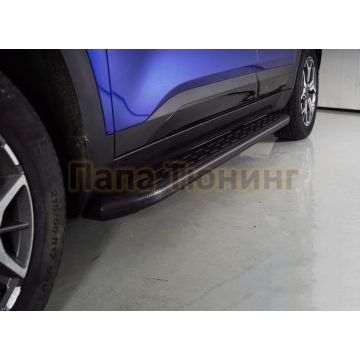 Пороги алюминиевые с пластиковой накладкой (карбон черные)  1720 мм ТСС для Kia Seltos 2020-