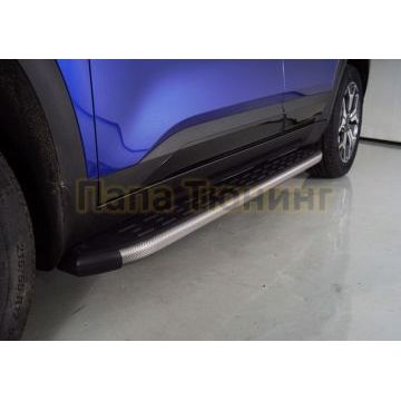 Пороги алюминиевые с пластиковой накладкой (карбон серые)    1720 мм ТСС для Kia Seltos 2020-