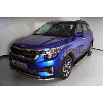 Пороги алюминиевые с пластиковой накладкой (карбон серые)    1720 мм ТСС для Kia Seltos 2020-