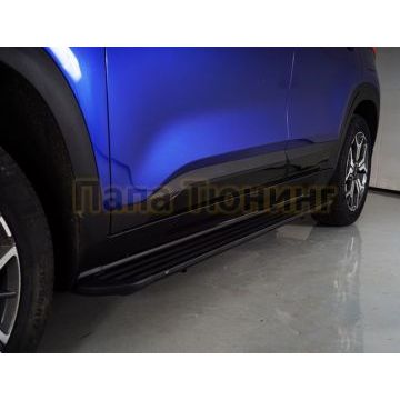 Пороги алюминиевые ''Slim line Black'' 1780 мм ТСС для Kia Seltos 2020-