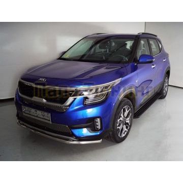 Пороги алюминиевые ''Slim line Black'' 1780 мм ТСС для Kia Seltos 2020-