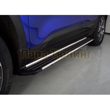 Пороги алюминиевые ''Slim line Silver'' 1780 мм ТСС для Kia Seltos 2020-