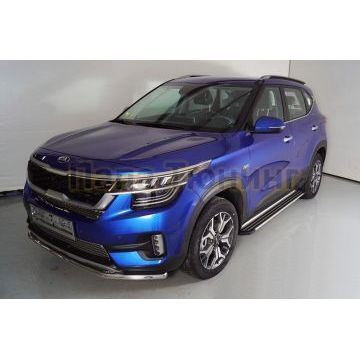 Пороги алюминиевые ''Slim line Silver'' 1780 мм ТСС для Kia Seltos 2020-