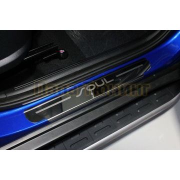 Накладки на пороги (лист зеркальный надпись Soul) 4шт  ТСС для Kia Soul 2019-