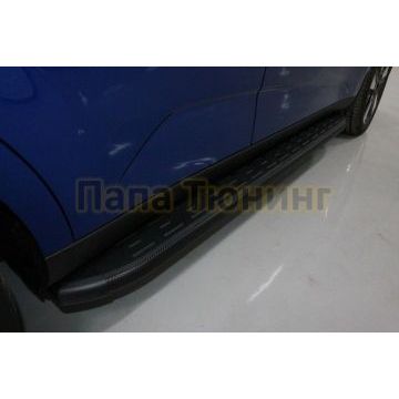 Пороги алюминиевые с пластиковой накладкой (карбон черные) 1720 мм ТСС для Kia Soul 2019- Пороги алюминиевые с пластиковой накладкой (карбон черные) 1720 мм ТСС для Kia Soul 2019-