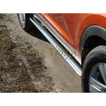 Пороги овальные с проступью 75?42 мм ТСС для Kia Sportage 2010-2014 Пороги овальные с проступью 75?42 мм ТСС для Kia Sportage 2010-2014