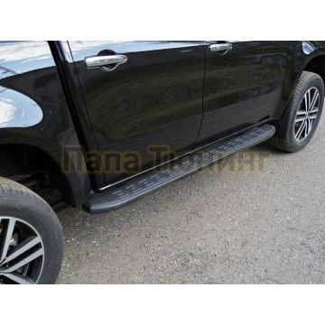 Пороги алюминиевые с пластиковой накладкой (карбон черные) 1920 мм ТСС для Mercedes-Benz X-Class 2018-