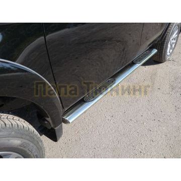 Пороги овальные с накладкой 120х60 мм ТСС для Mitsubishi L200 2019- Пороги овальные с накладкой 120х60 мм ТСС для Mitsubishi L200 2019-