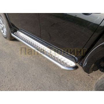 Пороги с площадкой 60,3 мм ТСС для Mitsubishi L200 2019- Пороги с площадкой 60,3 мм ТСС для Mitsubishi L200 2019-