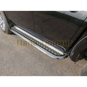 Пороги с площадкой 75х42 мм ТСС для Mitsubishi L200 2019- Пороги с площадкой 75х42 мм ТСС для Mitsubishi L200 2019-