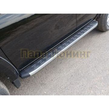 Пороги алюминиевые с пластиковой накладкой 1820 мм ТСС для Mitsubishi L200 2019- Пороги алюминиевые с пластиковой накладкой 1820 мм ТСС для Mitsubishi L200 2019-