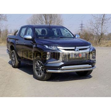Защита передняя нижняя (двойная) 76,1/75 мм ТСС для Mitsubishi L200 2019-