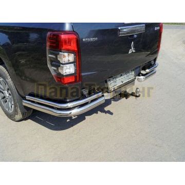 Защита задняя (уголки двойные) 76,1/42,4 мм (на автомобиль без бампера) ТСС для Mitsubishi L200 2019-