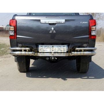 Защита задняя (уголки двойные) 76,1/42,4 мм (на автомобиль без бампера) ТСС для Mitsubishi L200 2019-
