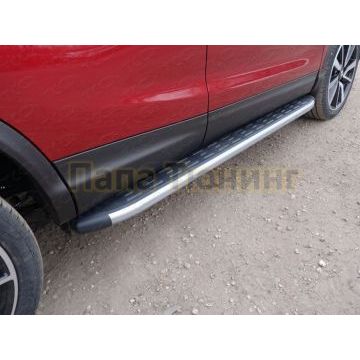 Пороги алюминиевые с пластиковой накладкой (карбон серебро) 1720 мм ТСС для Nissan Qashqai 2019- Пороги алюминиевые с пластиковой накладкой (карбон серебро) 1720 мм ТСС для Nissan Qashqai 2019-