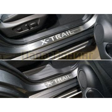 Накладки на пороги (лист зеркальный надпись X-Trail) 4шт ТСС для Nissan X-Trail (T32) 2018-