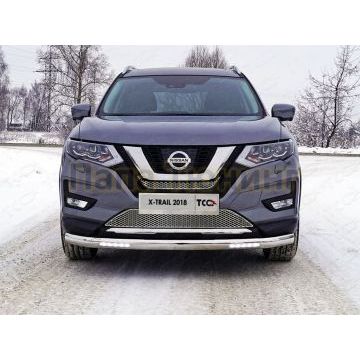 Защита передняя нижняя (овальная с ДХО) 75х42 мм ТСС для Nissan X-Trail (T32) 2018- Защита передняя нижняя (овальная с ДХО) 75х42 мм ТСС для Nissan X-Trail (T32) 2018-