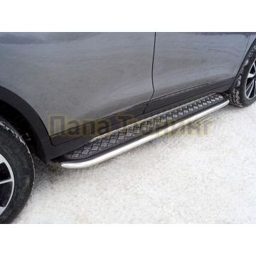 Пороги с площадкой 75х42 мм ТСС для Nissan X-Trail (T32) 2018-
