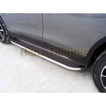 Пороги с площадкой (нерж. лист) 75х42 мм ТСС для Nissan X-Trail (T32) 2018-