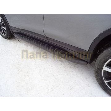 Пороги алюминиевые с пластиковой накладкой (карбон черные) 1720 мм ТСС для Nissan X-Trail (T32) 2018-