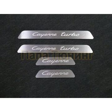 Накладки на пластиковые пороги вставка (лист шлифованный Cayenne Turbo) 4шт ТСС для Porsche Cayenne Turbo 2018-
