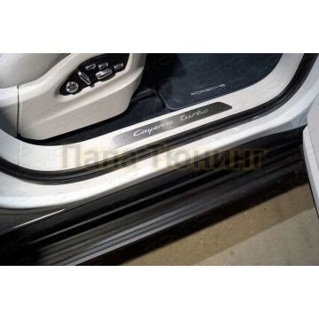 Накладки на пластиковые пороги вставка (лист шлифованный Cayenne Turbo) 4шт ТСС для Porsche Cayenne Turbo 2018-