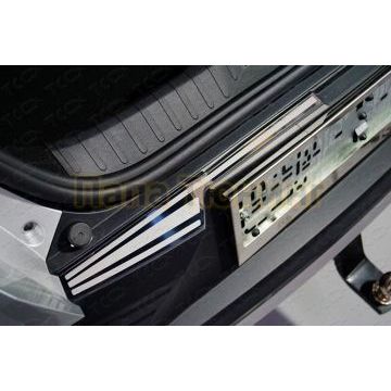 Накладки на задний бампер (лист зеркальный с полосой) 2 шт ТСС для Renault Arkana 2019-