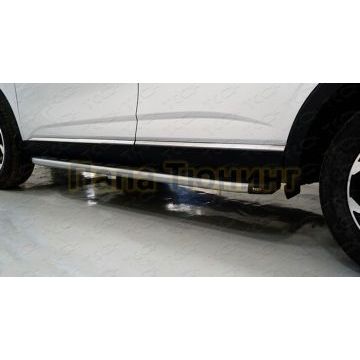 Пороги алюминиевые с пластиковой накладкой (карбон серебро) 1720 мм ТСС для Renault Arkana 2019-