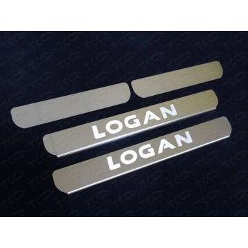 Накладки на пороги (лист зеркальный надпись Logan) 4шт ТСС для Renault Logan 2018-