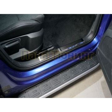 Накладки на пластиковые пороги (лист зеркальный) 4шт ТСС для Skoda Karoq 2020-