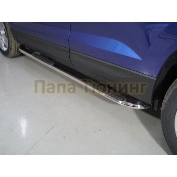 Пороги овальные гнутые с накладкой 75х42 мм ТСС для Skoda Karoq 2020- Пороги овальные гнутые с накладкой 75х42 мм ТСС для Skoda Karoq 2020-
