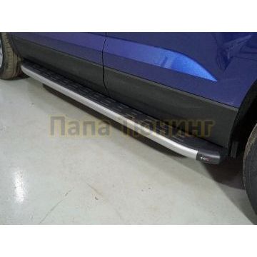 Пороги алюминиевые с пластиковой накладкой (карбон серебро) 1720 мм ТСС для Skoda Karoq 2020- Пороги алюминиевые с пластиковой накладкой (карбон серебро) 1720 мм ТСС для Skoda Karoq 2020-