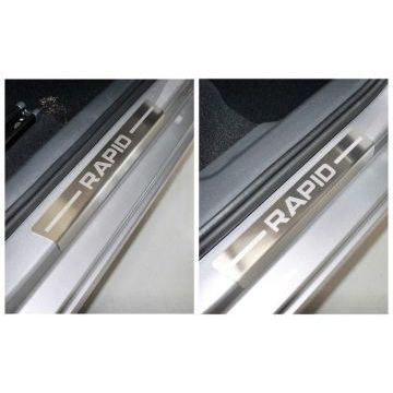 Накладки на пороги внутренние (лист шлифованный надпись Rapid) 4шт ТСС для Skoda Rapid 2020- Накладки на пороги внутренние (лист шлифованный надпись Rapid) 4шт ТСС для Skoda Rapid 2020-