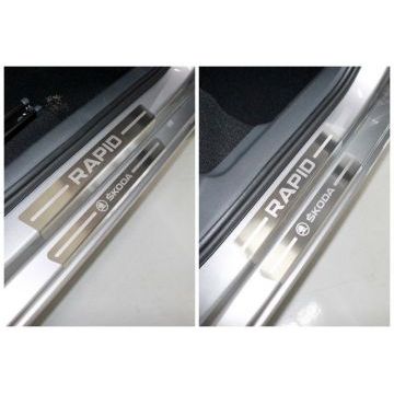 Накладки на пороги внутренние и внешние (лист шлифованный надпись Skoda Rapid) 8шт ТСС для Skoda Rapid 2020-