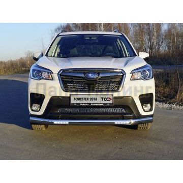 Защита передняя нижняя (овальная с ДХО) 75х42 мм ТСС для Subaru Forester (S5) 2018- Защита передняя нижняя (овальная с ДХО) 75х42 мм ТСС для Subaru Forester (S5) 2018-