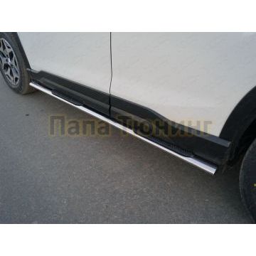 Пороги овальные с накладкой 75х42 мм ТСС для Subaru Forester (S5) 2018-