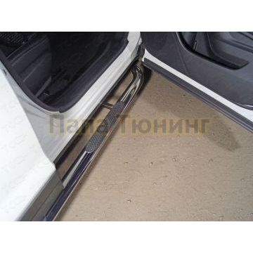 Пороги овальные гнутые с накладкой 75х42 мм ТСС для Subaru Forester (S5) 2018-