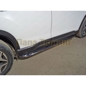 Пороги овальные гнутые с накладкой 75х42 мм ТСС для Subaru Forester (S5) 2018-